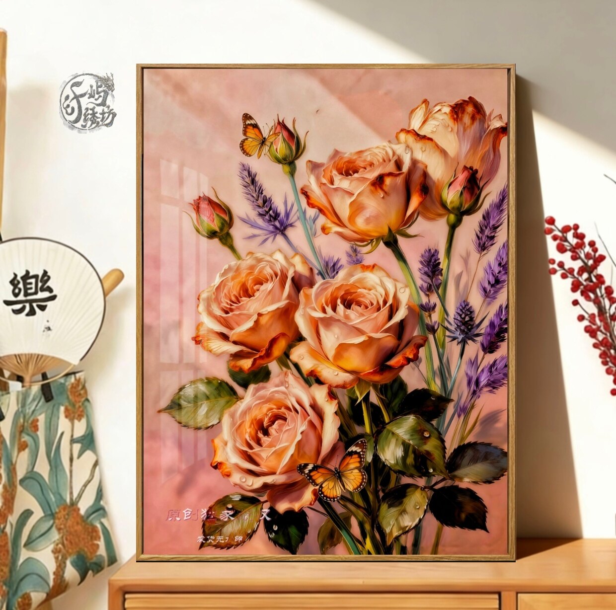 轻奢粉玫瑰十字绣原创新款高颜值唯美花卉线绣客厅玄关diy手工绣