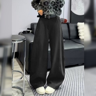 加厚加绒羊毛糯米弯刀裤 女秋冬2025年新款 子 阔腿裤 深灰色毛呢西装