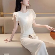 法式独特绝美小个子白色雪纺连衣裙夏季小众不撞款超好看长裙子女