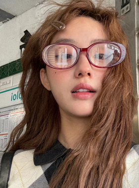 tr90安可拉红色眼镜框小椭圆中古美式英伦学院风青少年近视镜女款