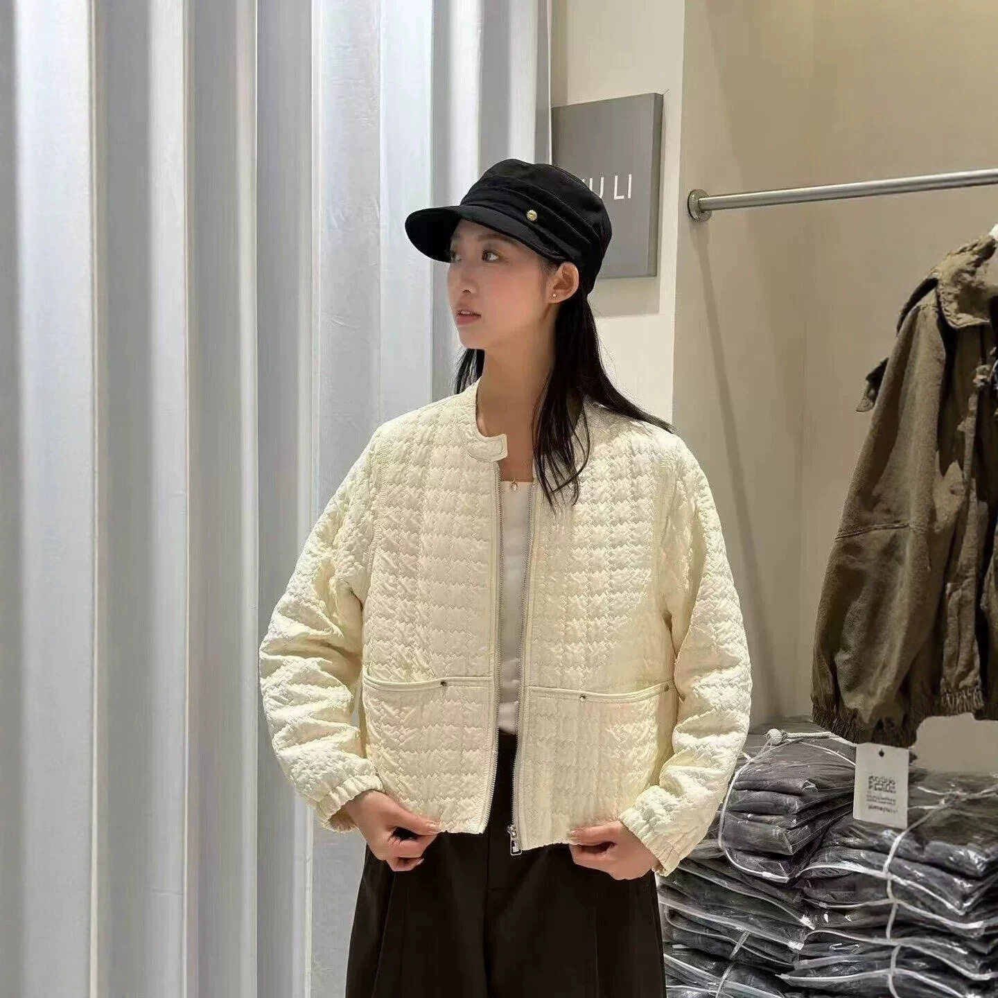 韩系菱格压花轻薄棉服女秋冬新款