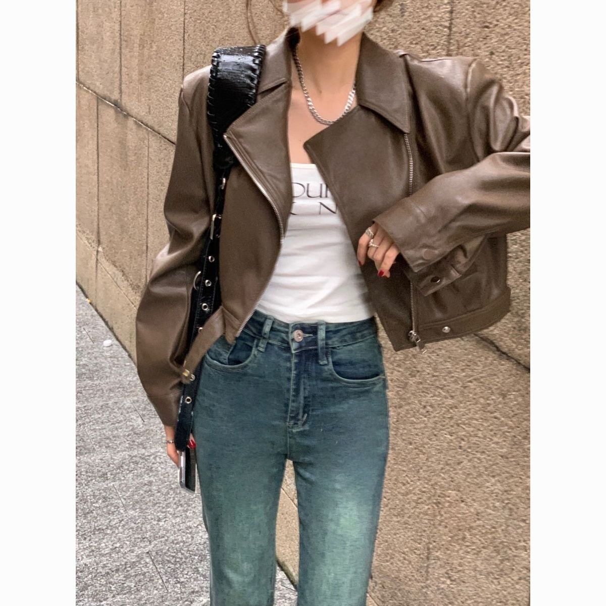 2026春秋短款机车PU皮夹克女