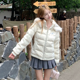 时尚棉服女短款棉衣修身显瘦小蛮腰收腰棉服2026新款冬季大毛领潮