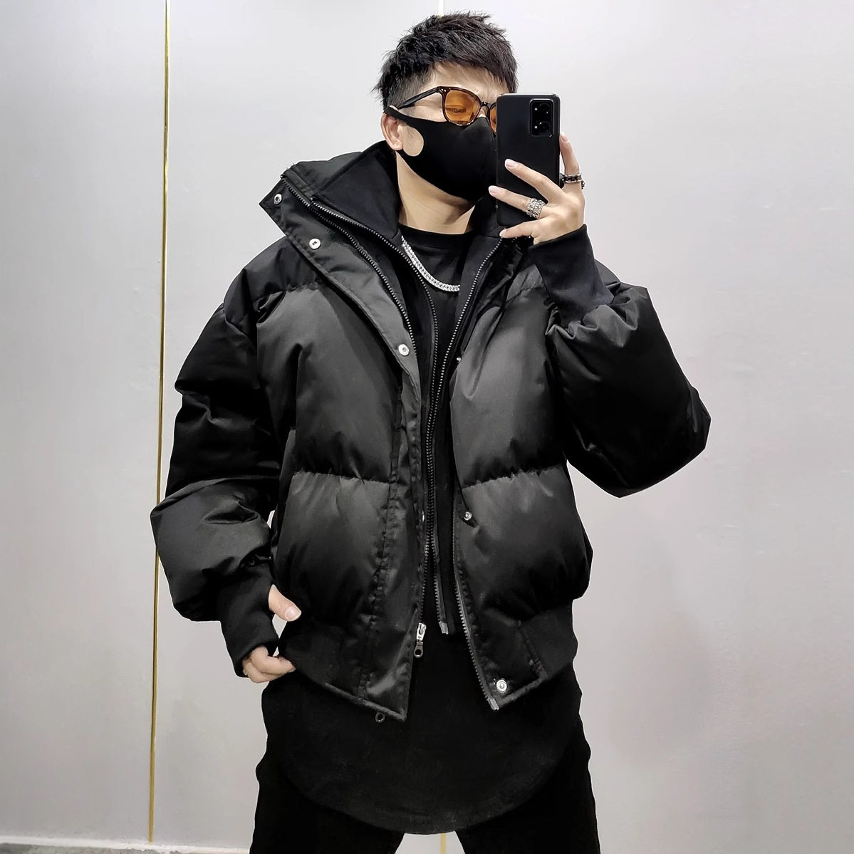冬季加厚立领假两件男士棉衣