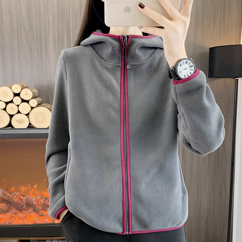 户外抓绒衣女秋冬保暖连帽外套