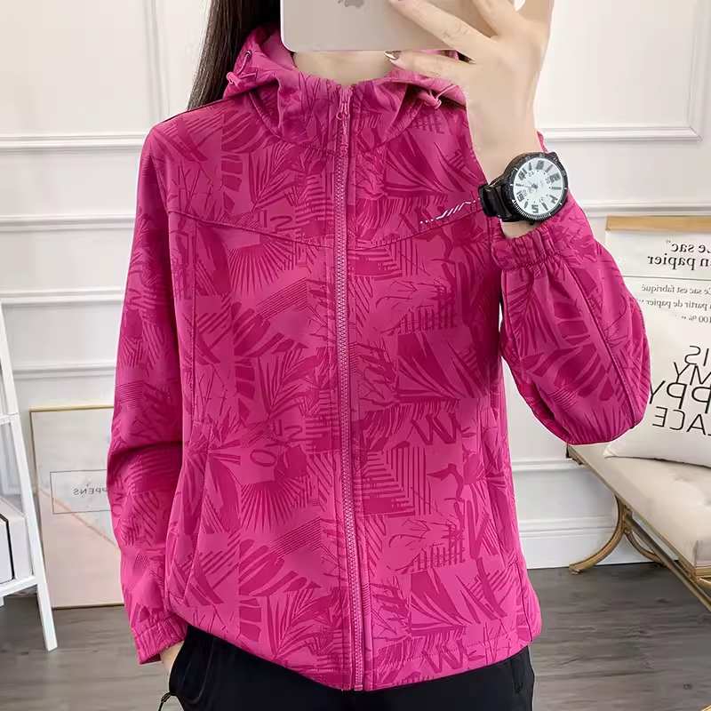 户外软壳衣女加绒保暖连帽外套