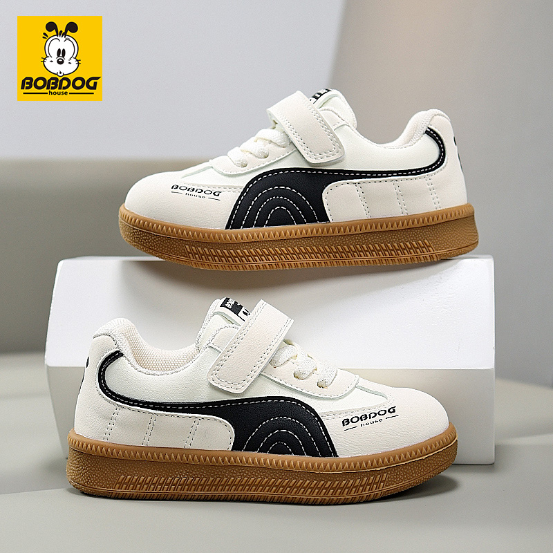 巴布豆男童时尚皮面防水德训鞋