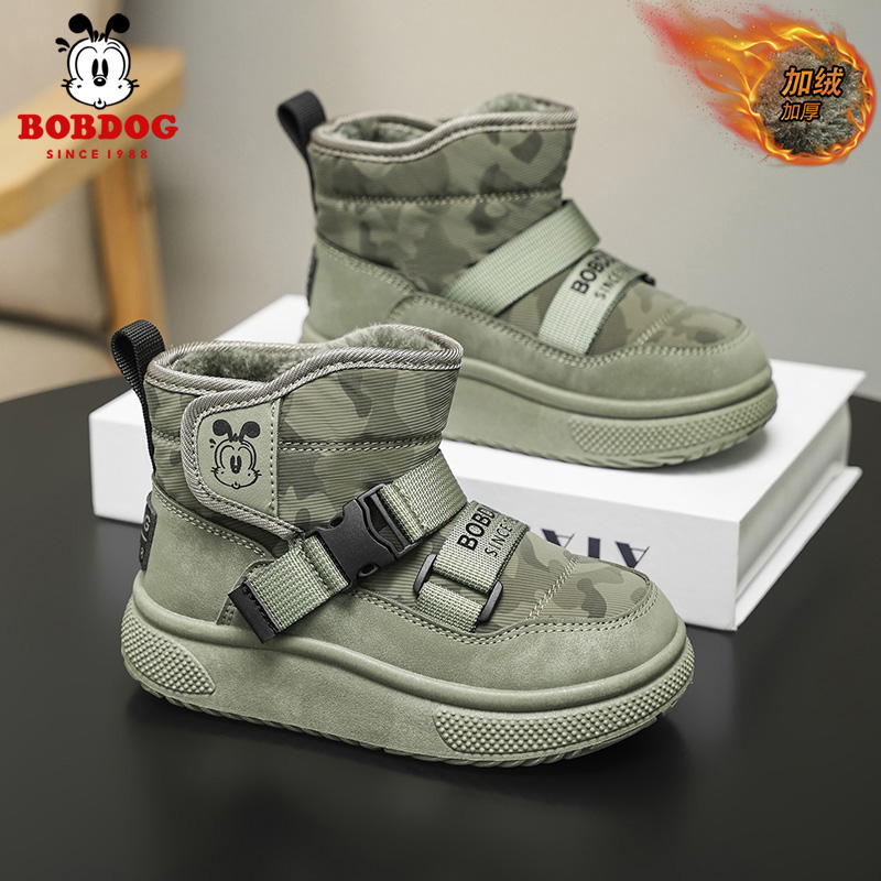 巴布豆新款男童加绒加厚雪地靴