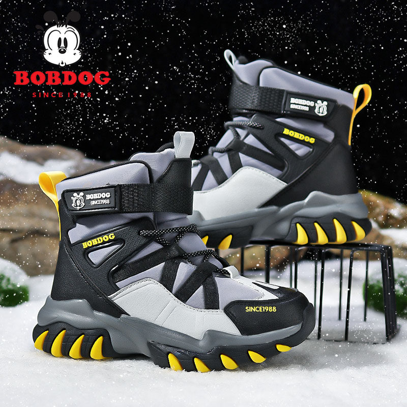 巴布豆加绒加厚男童冬防水雪地靴
