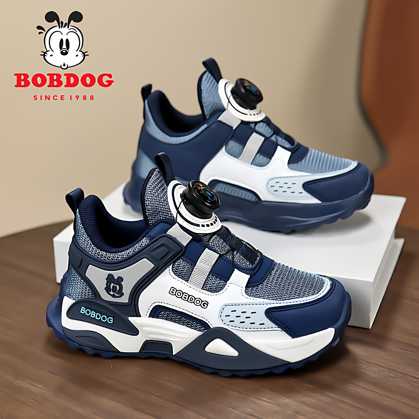 巴布豆男童运动鞋子2026新款网面透气防臭轻便时尚儿童跑步鞋潮