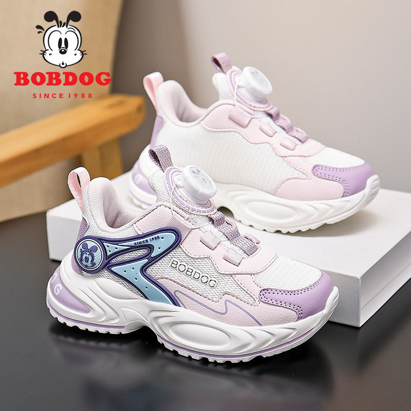 巴布豆女童运动鞋子2026新款春秋网面透气防臭时尚轻便儿童跑步鞋