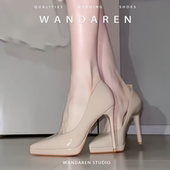 裸色浅口高跟鞋 气质尖头职业鞋 女细跟2024新款 防水台不累脚单鞋