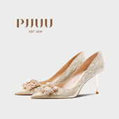 2024新款 主婚纱高跟鞋 婚鞋 水晶鞋 禾秀婚纱两穿金色新娘鞋 女