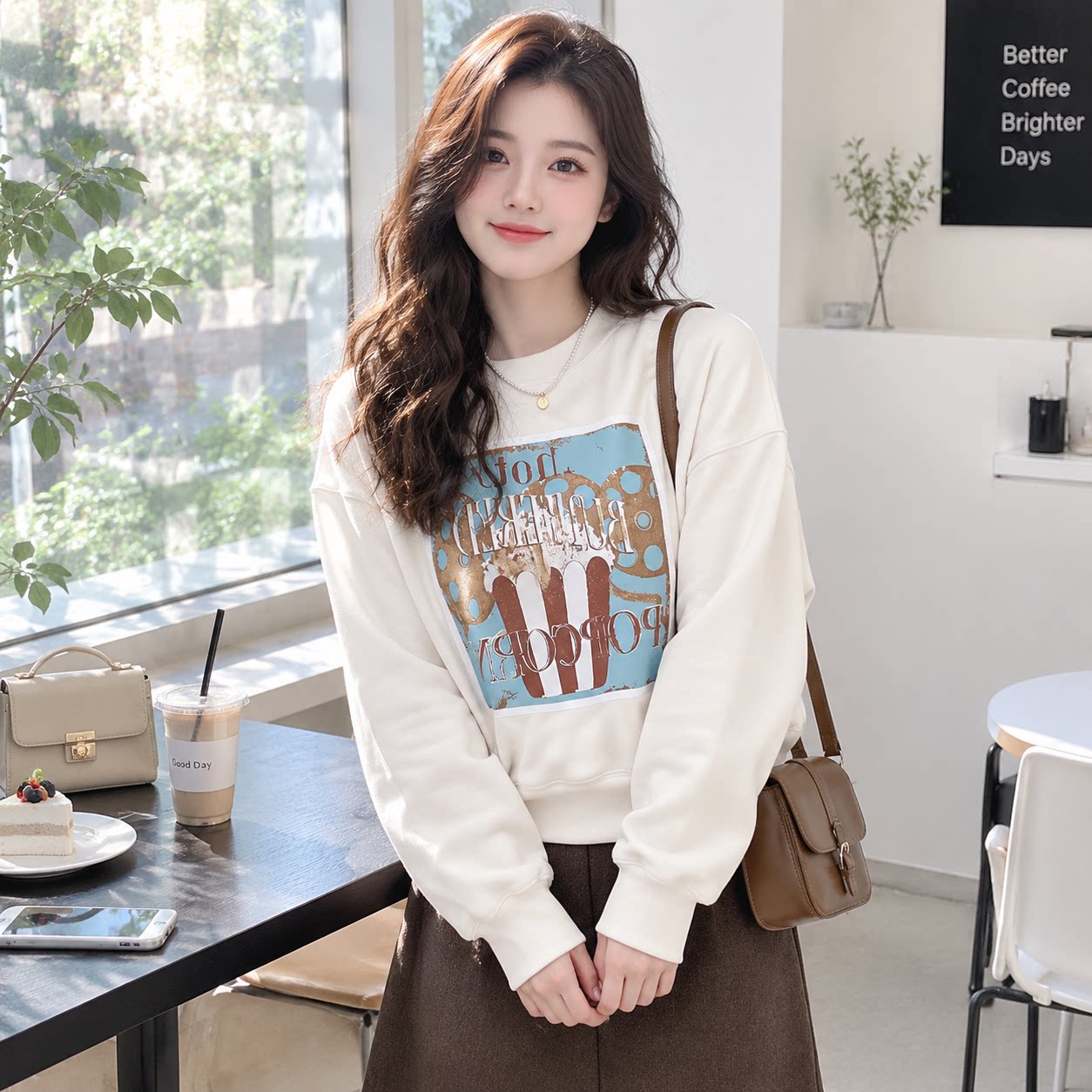 小个子短款加绒加厚无帽卫衣女