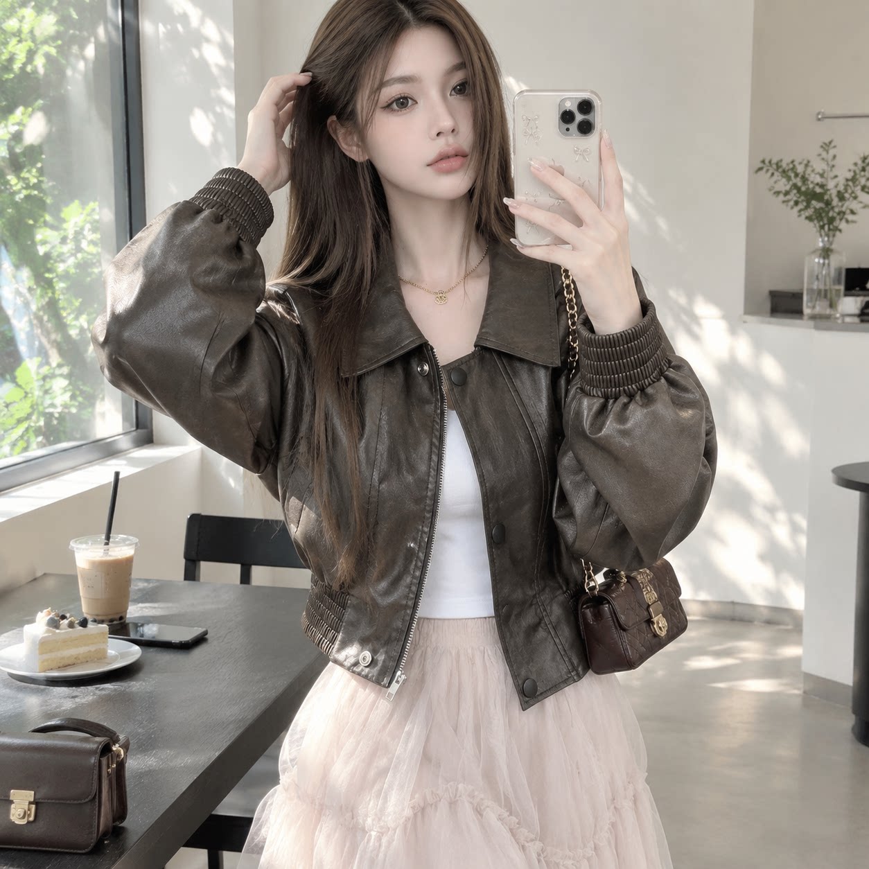 美拉德机车短款皮衣女秋季百搭