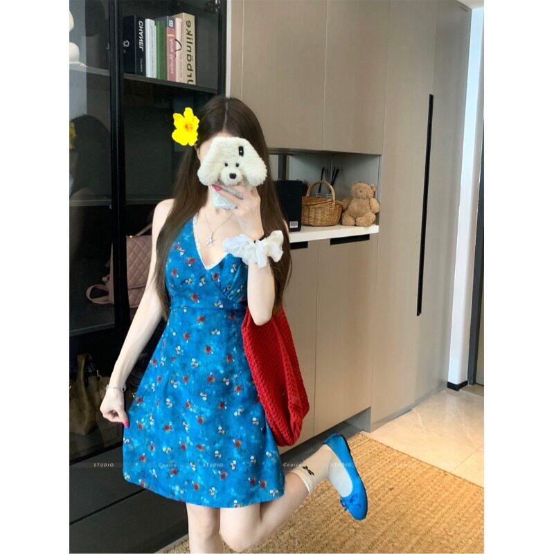 夏季法式甜辣碎花雪纺显瘦连衣裙