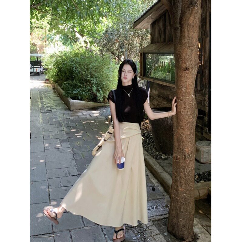 套装女2025夏季新款韩系减龄温柔风修身短袖T恤上衣高腰半身裙潮