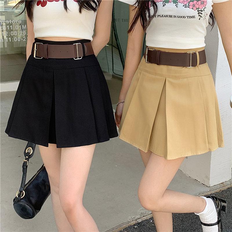 百褶半身裙女2025春秋新款韩版显瘦百搭小个子高腰a字短裙配腰带