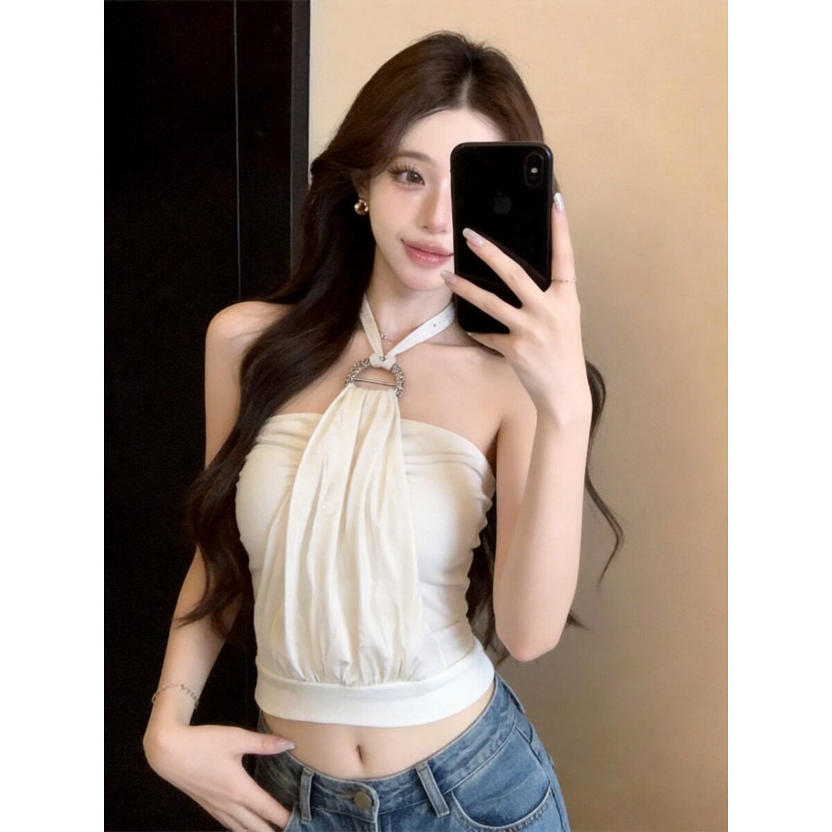 法式性感性感辣妹挂脖抹胸吊带背心女秋冬新款修身显瘦时尚上衣潮