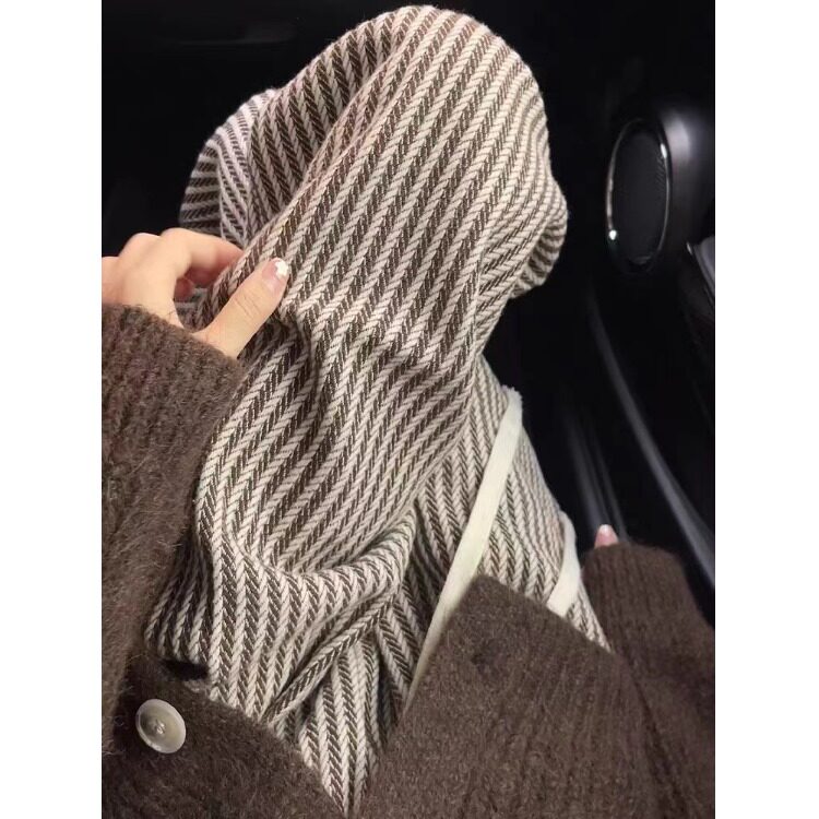 条纹毛呢阔腿裤女秋冬高腰垂感休闲显瘦复古慵懒小个子直筒拖地裤
