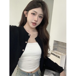 黑色针织开衫外套女春秋季2025年新款小个子短款长袖显瘦百搭毛衣