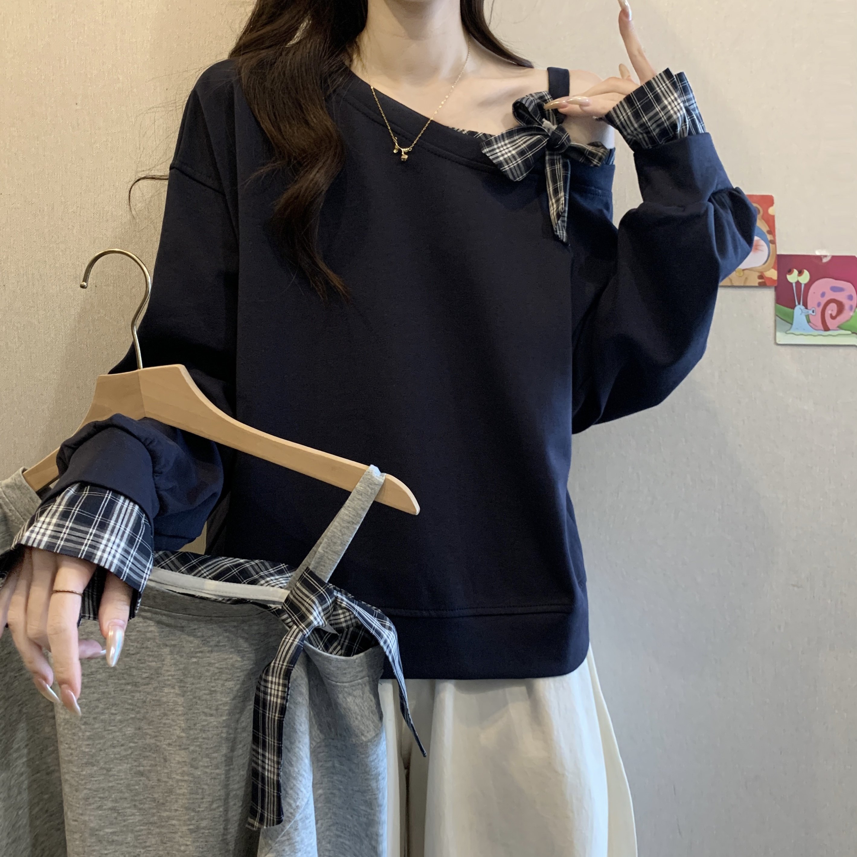 日系中长款宽松显瘦直筒型春秋
