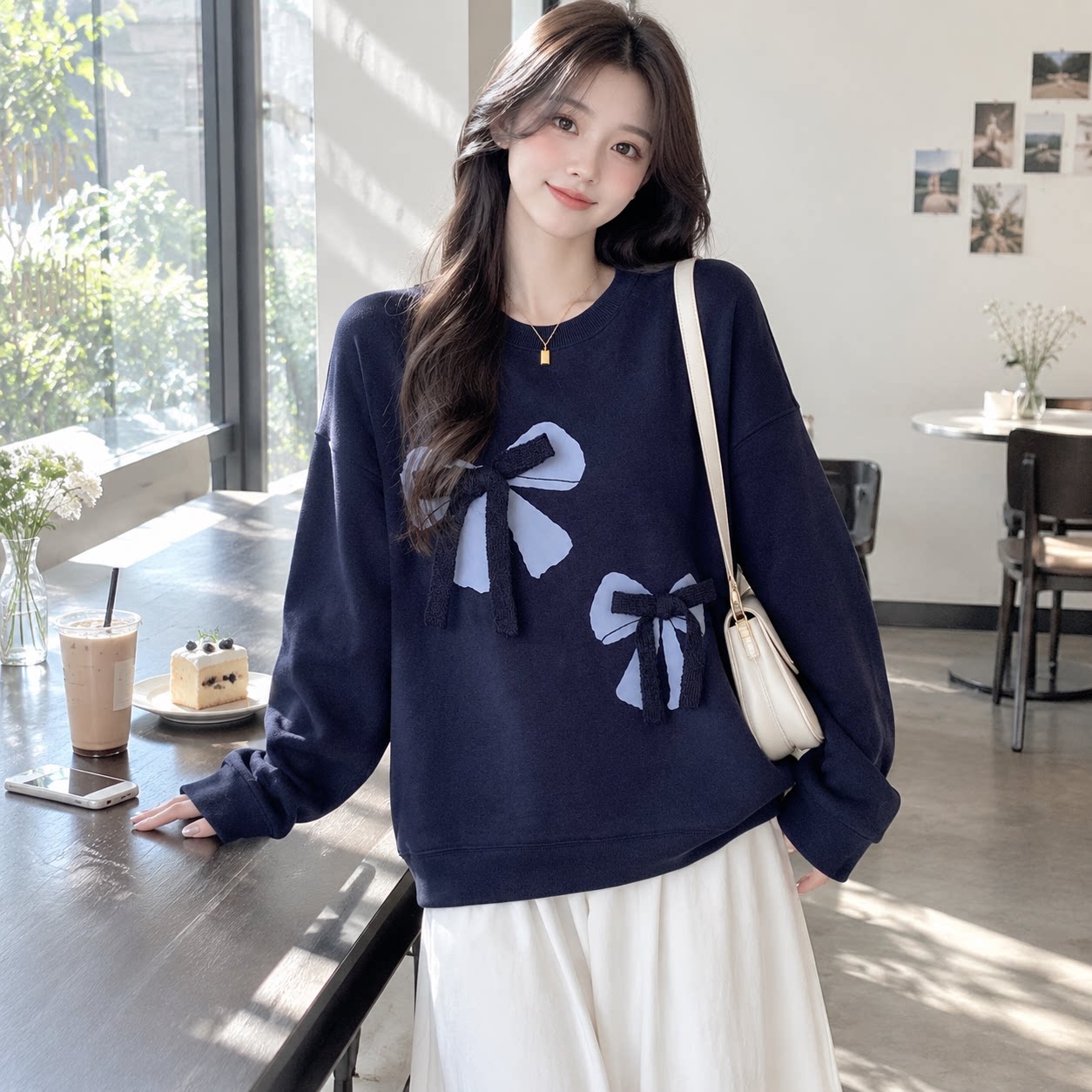 大码加绒蝴蝶结显瘦卫衣女秋冬