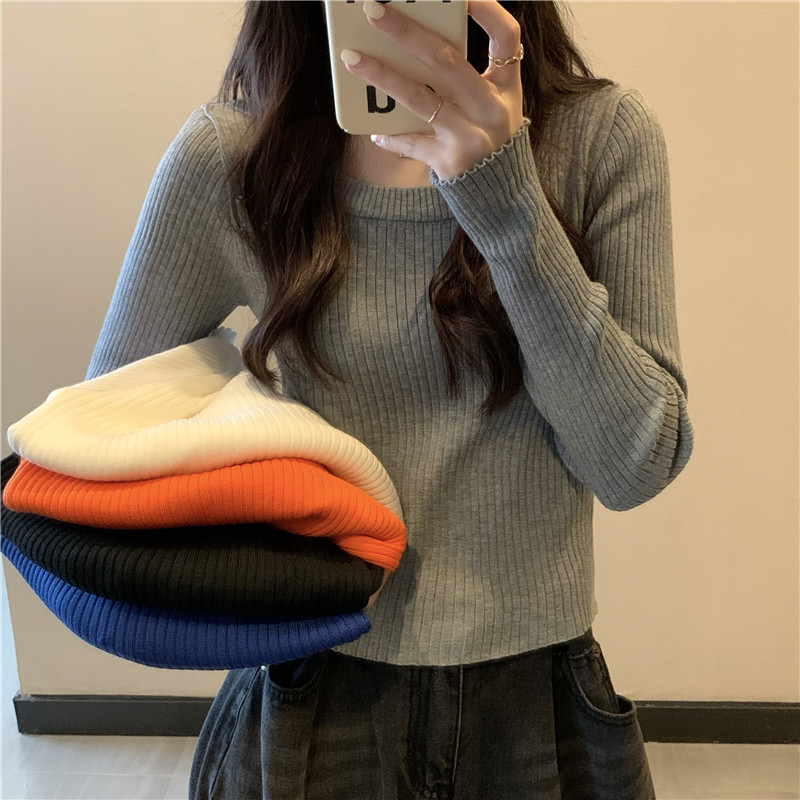 白色针织打底衫女秋冬季内搭洋气修身百搭设计感小众薄款长袖上衣