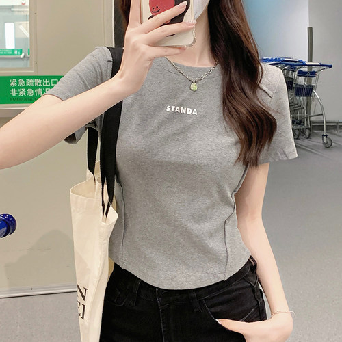 纯棉短袖鱼骨修身显瘦T恤女