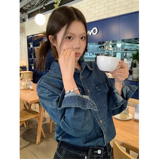牛仔衬衫外套女复古港风2024春秋新款设计感小众衬衣宽松上衣长袖