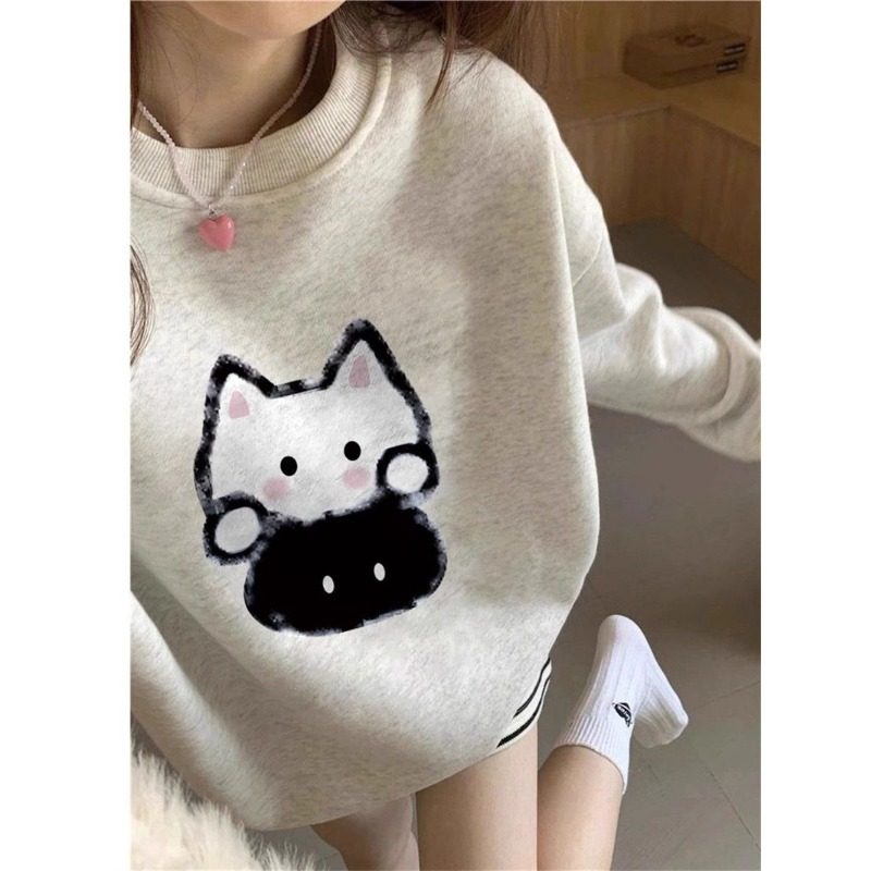 美式复古灰色无帽卫衣女春秋2025新款宽松慵懒风圆领长袖上衣