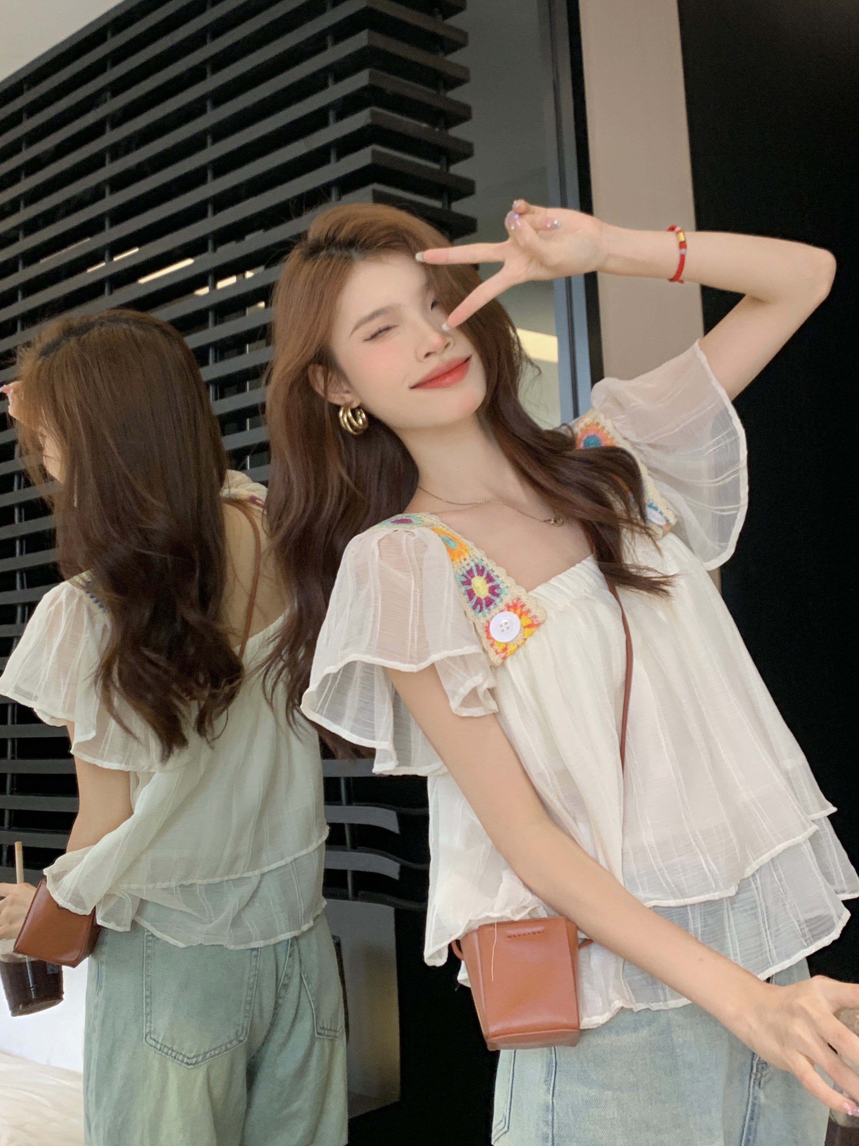 夏季2023新款度假风显瘦减龄上衣女甜美小飞袖好看的雪纺衫娃娃衫,女装/女士精品,蕾丝衫/雪纺衫,淘宝优惠券,粉丝福利购,淘宝优惠卷