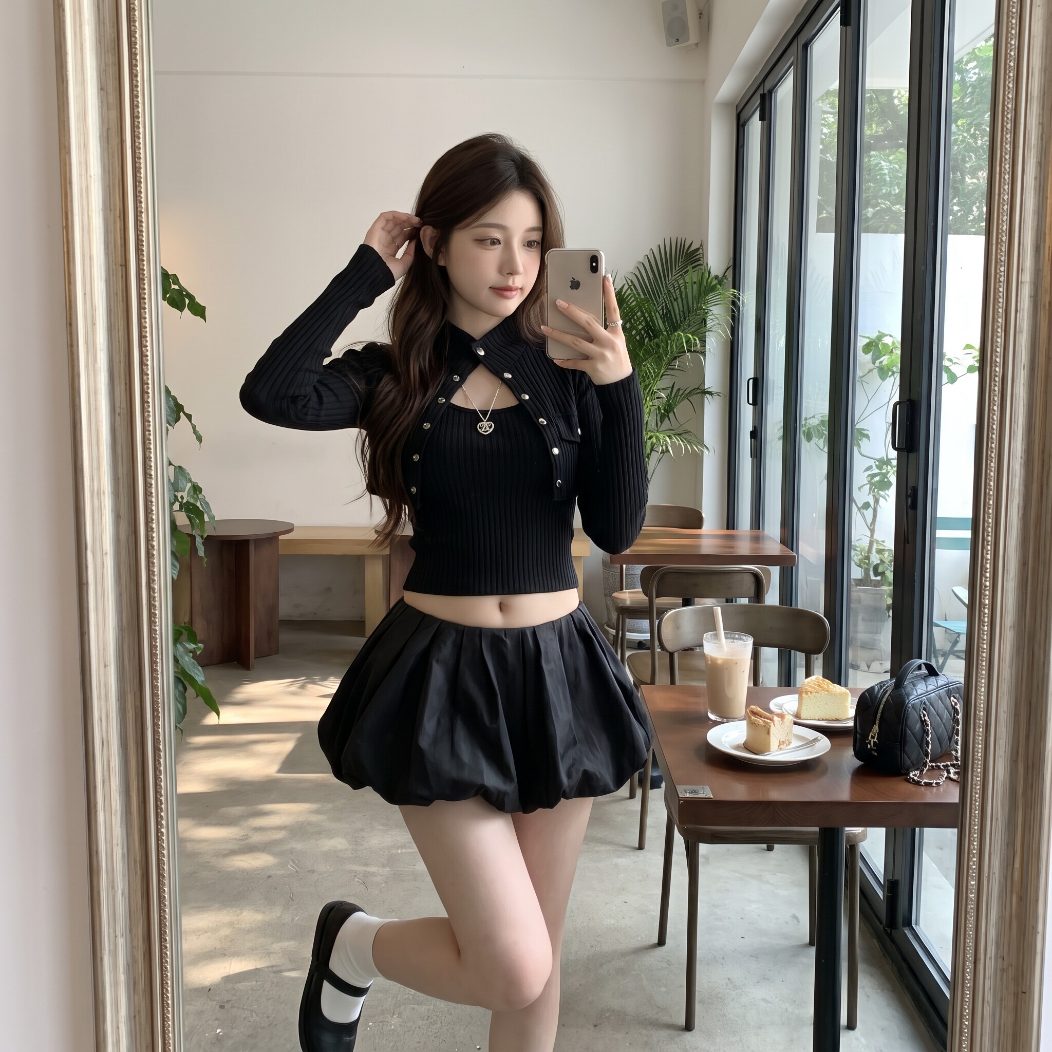 韩系早秋小个子针织开衫两件套