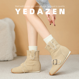 翻毛皮勃肯短靴女平底内增高雪地毛毛靴冬季加绒小土豆保暖棉靴子