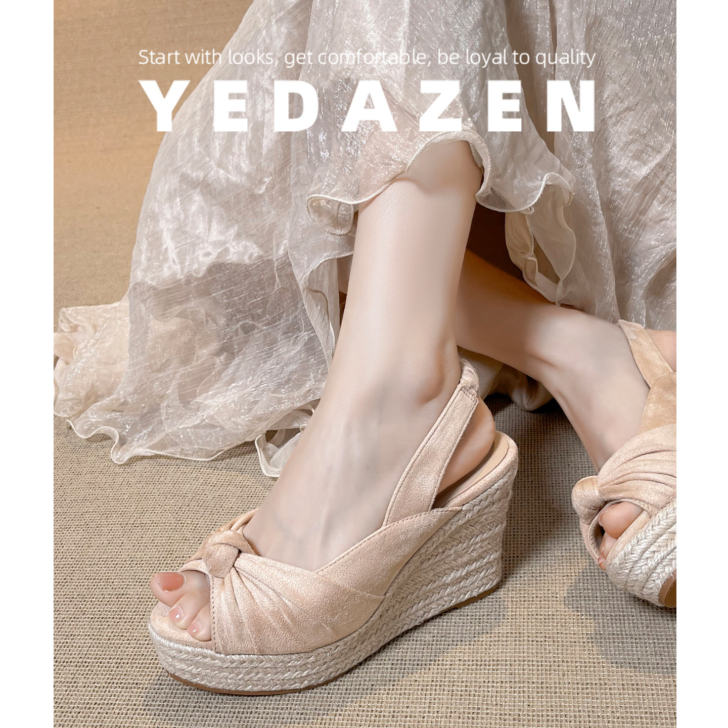 坡跟草编鱼嘴露趾凉鞋女夏季外穿防水台高跟鞋不累脚巨好看的凉拖