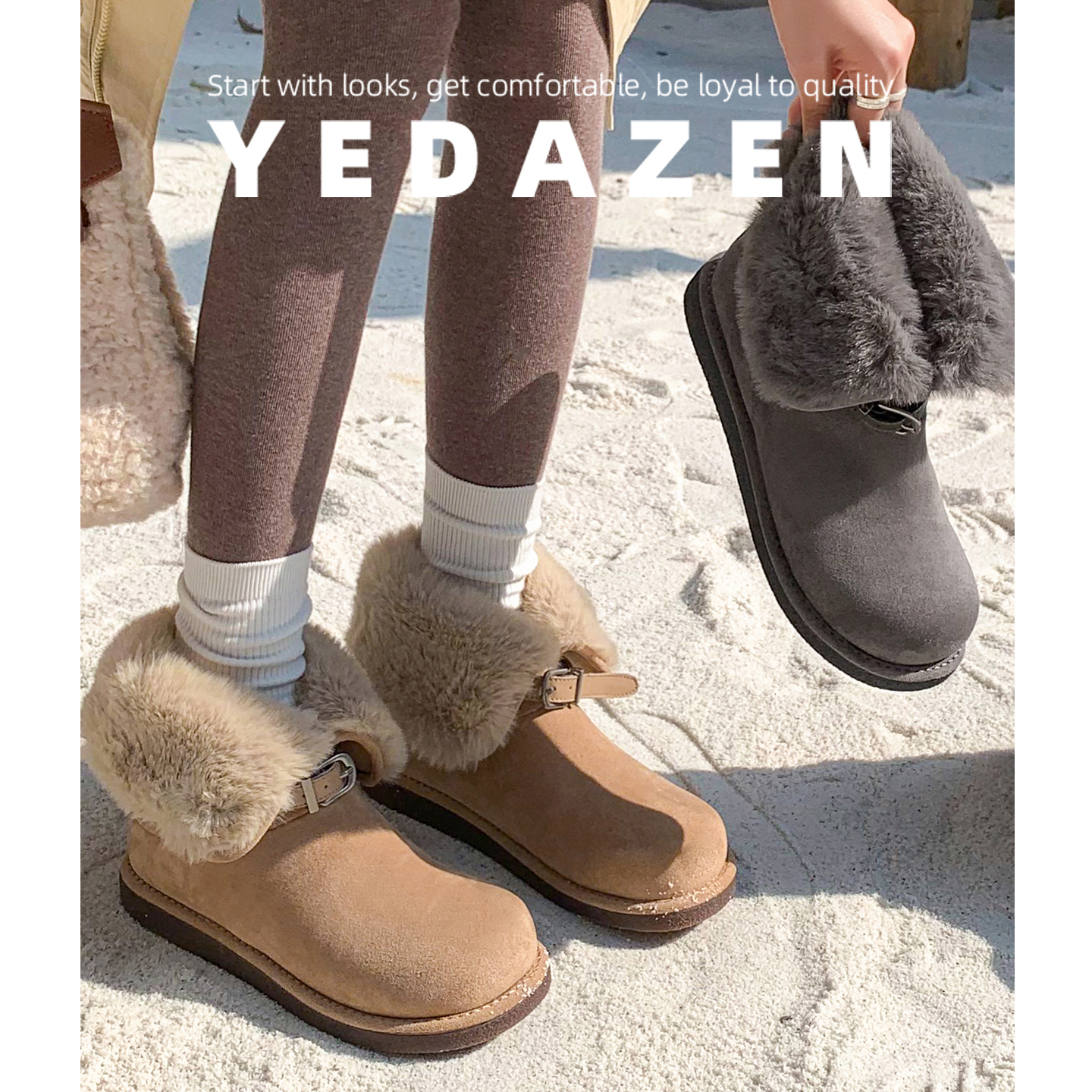 牛皮版！雪地靴女款冬季圆头可两穿翻毛毛保暖厚底羊羔毛东北棉鞋