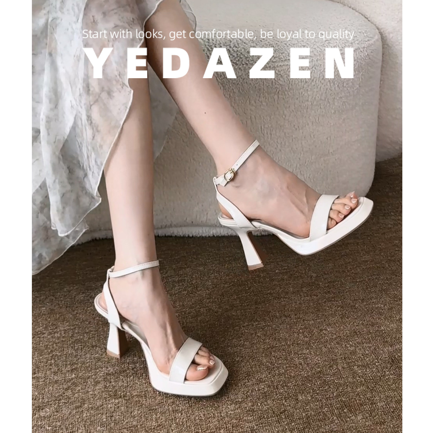 2026新款白色小个子厚底凉鞋女夏外穿时尚高级感一字带粗跟高跟鞋