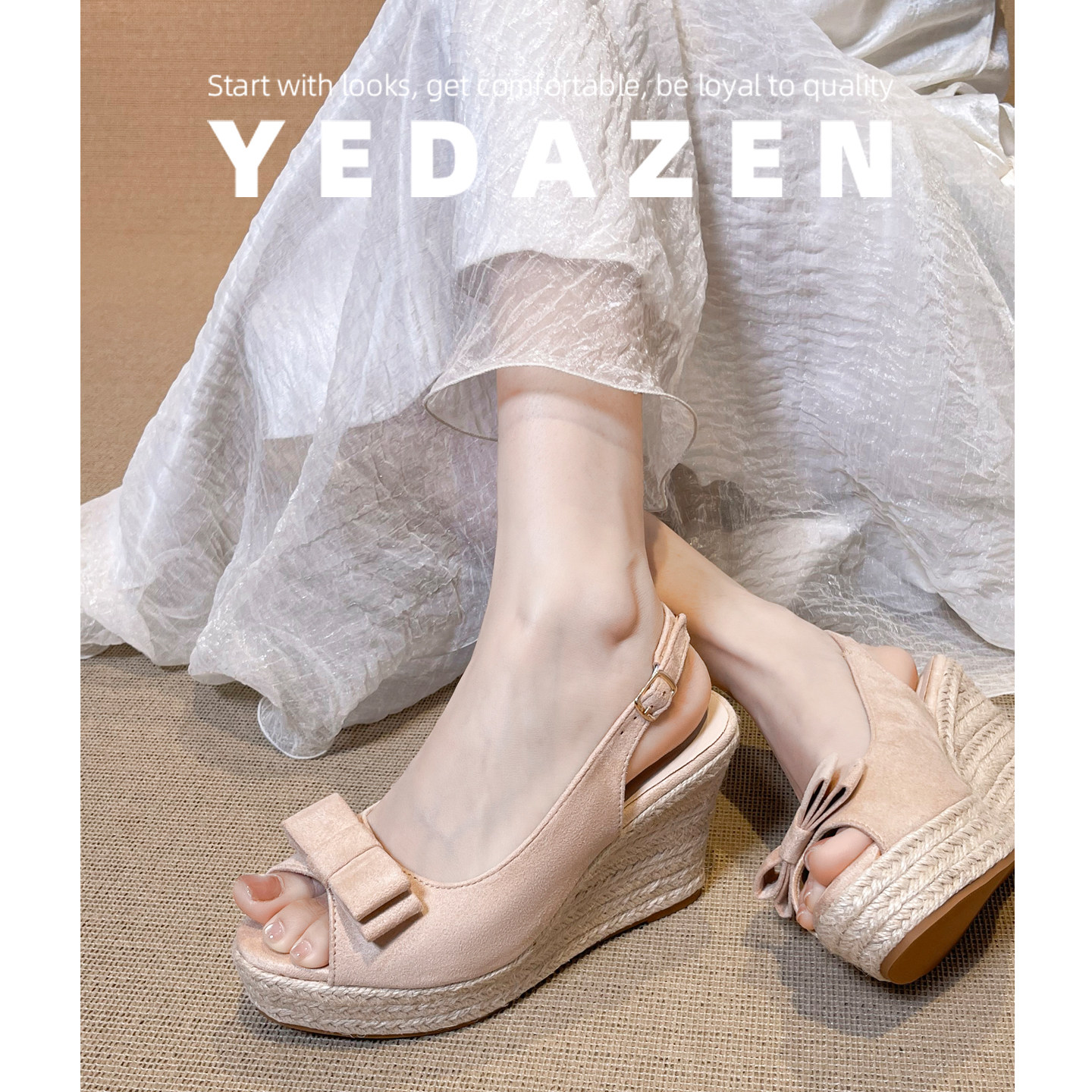 2026新款蝴蝶结坡跟凉鞋女夏外穿裸色高跟鞋防水台巨好看厚底凉拖