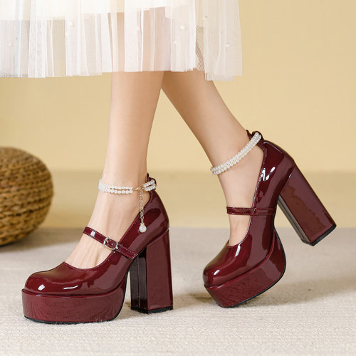 12CM防水台高跟鞋玛丽珍厚底婚鞋