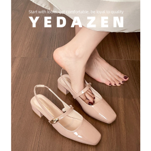 粗跟不累脚绝美凉单鞋 裸色高跟鞋 女夏外穿2026新款 一字带包头凉鞋