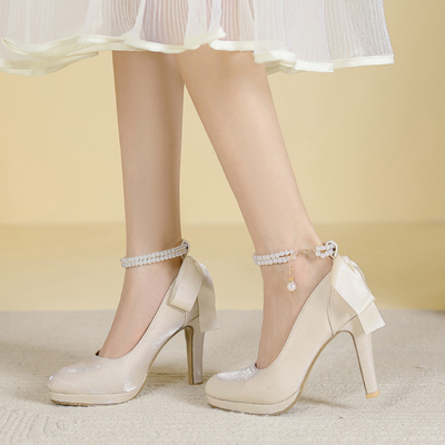 法式礼服高跟鞋粗跟伴娘主纱婚鞋