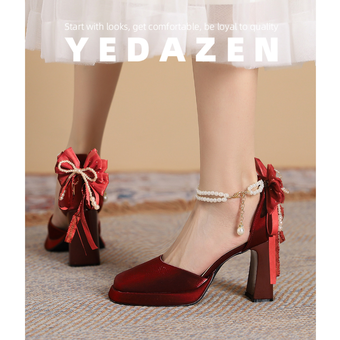 绝美玛丽珍珠凉鞋女2026新款高跟鞋红色秀禾婚鞋新娘鞋好穿不累脚