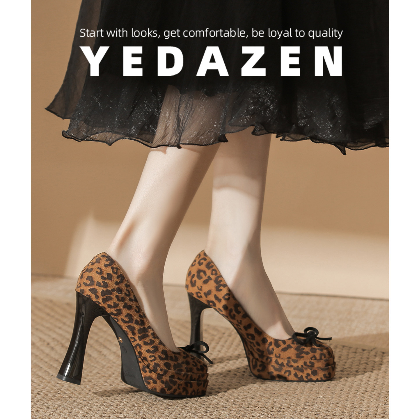 粗跟玛丽珍鞋女豹纹蝴蝶结复古高跟鞋防水台浅口单鞋2026春季新款