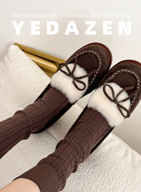 2025超火蝴蝶结玛丽珍毛毛鞋女外穿加绒新款平底乐福鞋百搭豆豆鞋