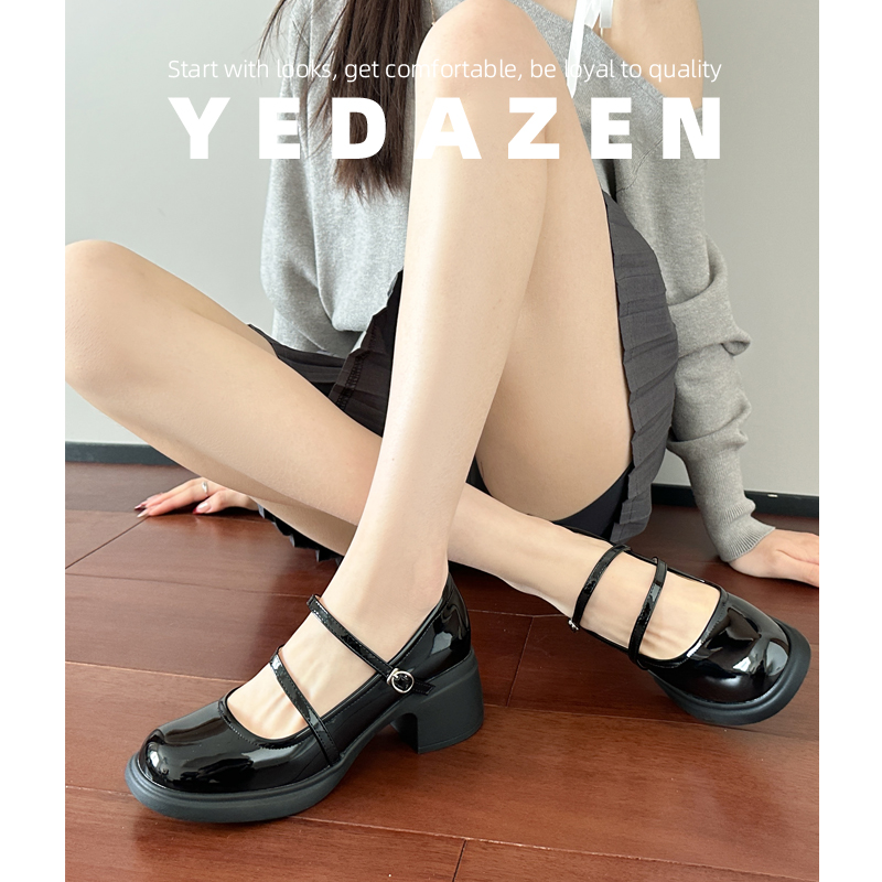 圆头玛丽珍小皮鞋学院风高跟鞋女