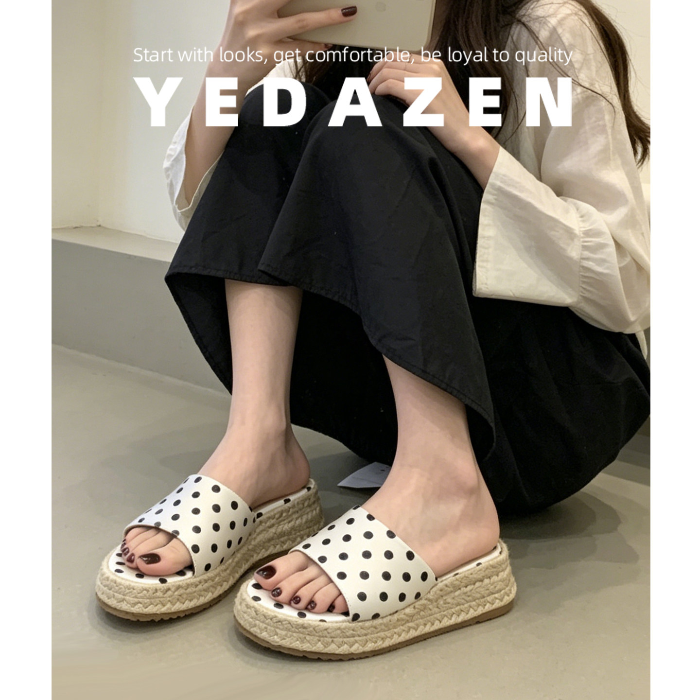 2026新款坡跟凉拖女夏季外穿时尚高级感露趾凉鞋波点高跟鞋防水台