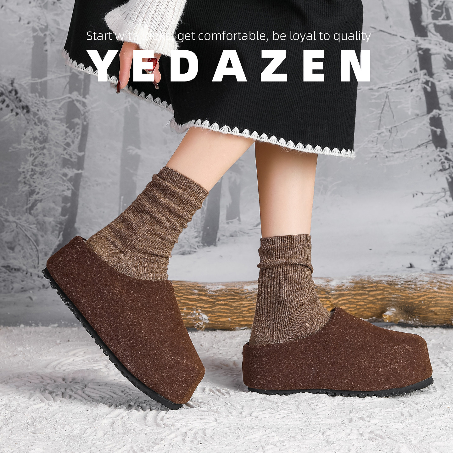 一脚蹬咖啡色毛毛鞋女秋冬外穿厚底加绒棉鞋包头半拖内增高勃肯鞋