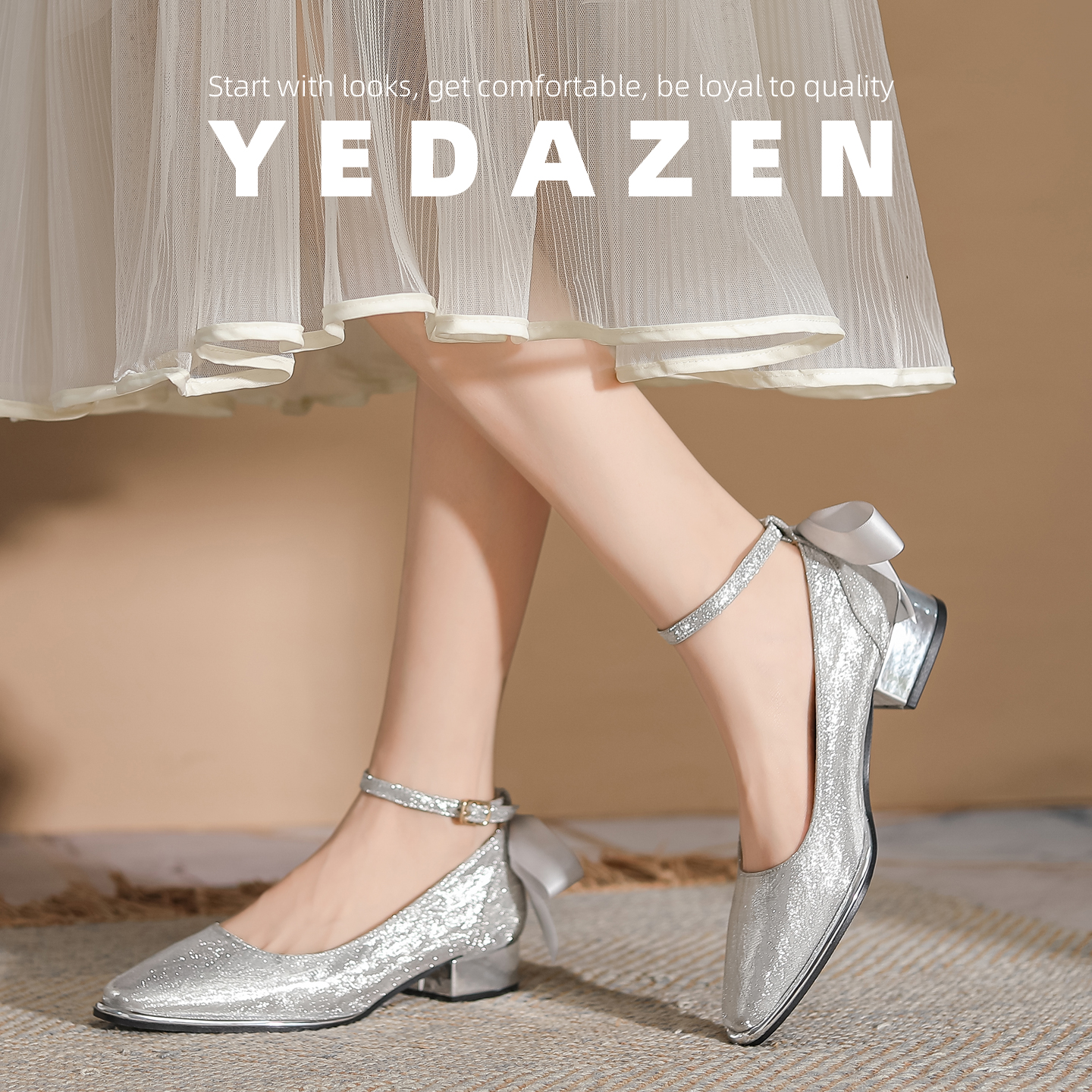 高级感银色方头水晶伴娘婚鞋女低跟2025新款法式绝美小高跟鞋粗跟