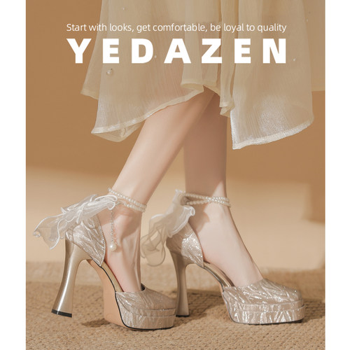 蝴蝶结厚底玛丽珍高跟鞋婚鞋女