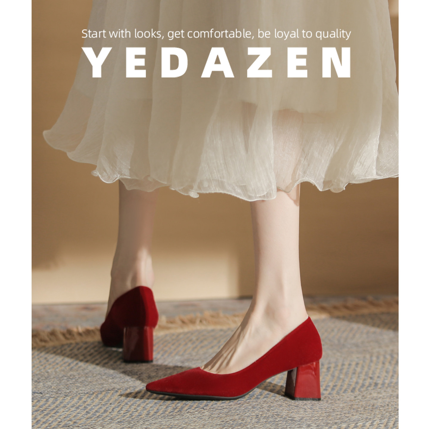 尖头红色高跟鞋女粗跟绝美不累脚新娘婚鞋2026新款绒面单鞋配裙子